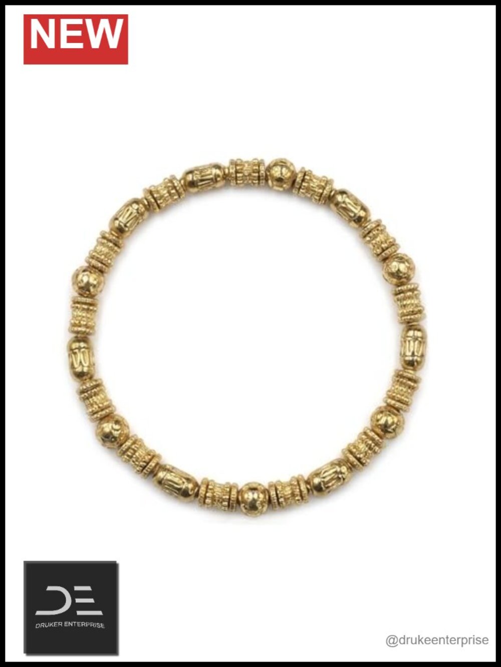 Gold Plated 316L Stainless Steel Bead Bracelet, Bali Beads, Men's Jewelry